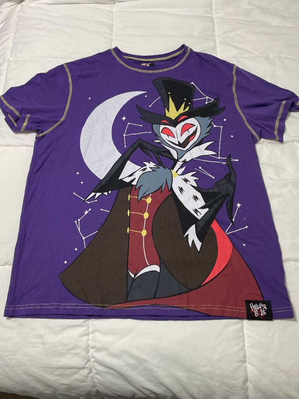 Official Helluva Boss Stolas Crescent Moon Graphic T-Shirt Purple Variant XL